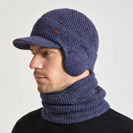 Bonnet homme cahe - oreilles et cache - cou - Bleu - Ajustable (du 54 au 59) | La boutique du chapeau