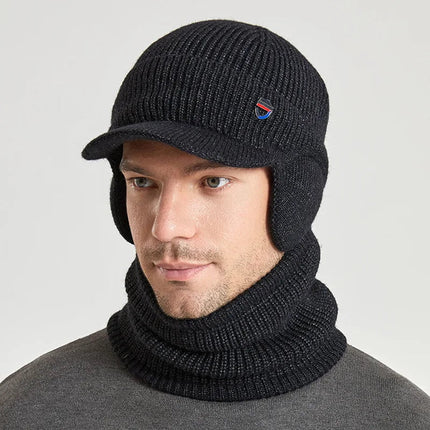 Bonnet homme cahe - oreilles et cache - cou - Noir/gris - Ajustable (du 54 au 59) | La boutique du chapeau