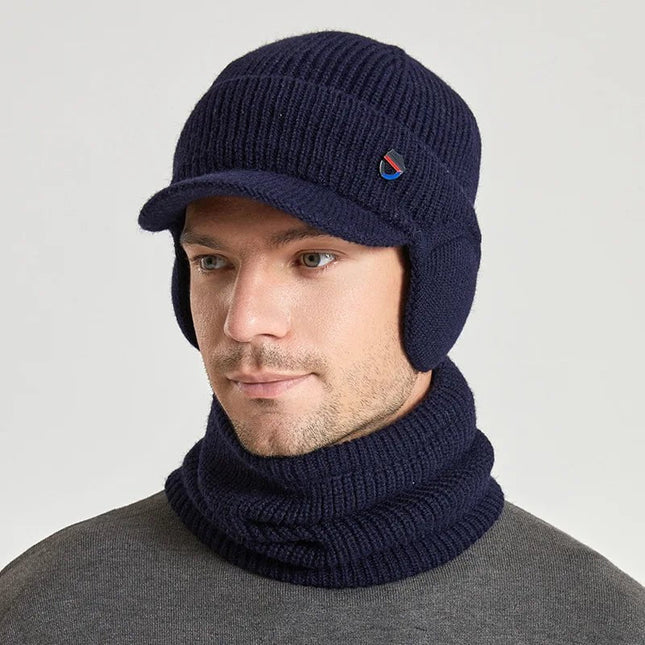 Bonnet homme cahe - oreilles et cache - cou - Bleu marine - Ajustable (du 54 au 59) | La boutique du chapeau