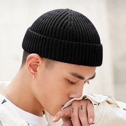 Bonnet court homme à revers - Noir - Ajustable (du 54 au 59) | La boutique du chapeau