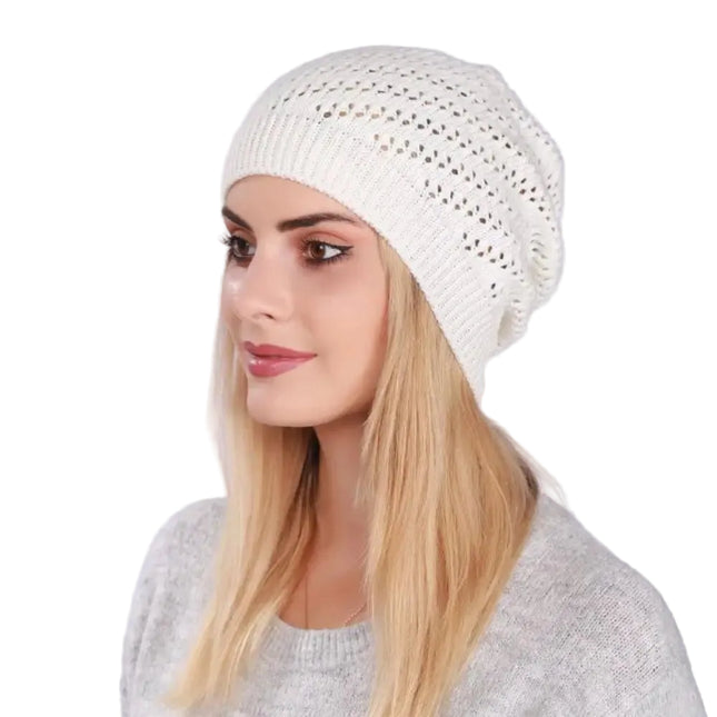 Bonnet tricoté pour femme - Blanc - Ajustable (du 54 au 59) | La boutique du chapeau