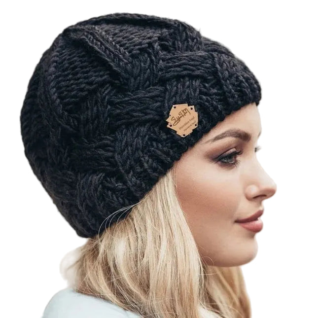 Bonnet tricoté en laine pour femme - Noir - Ajustable (du 54 au 59) | La boutique du chapeau