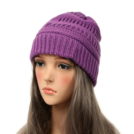 Bonnet tricoté extensible - Violet - Ajustable (du 54 au 59) | La boutique du chapeau