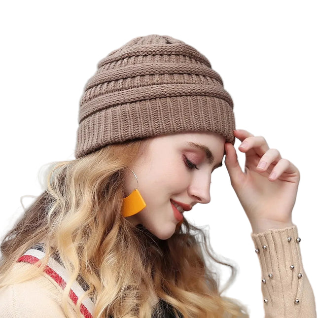 Bonnet tricoté extensible - Marron - Ajustable (du 54 au 59) | La boutique du chapeau