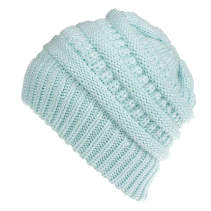 Bonnet tricoté pour queue de cheval - Bleu - Ajustable (du 54 au 59) | La boutique du chapeau