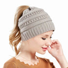Bonnet tricoté pour queue de cheval - Gris - Ajustable (du 54 au 59) | La boutique du chapeau