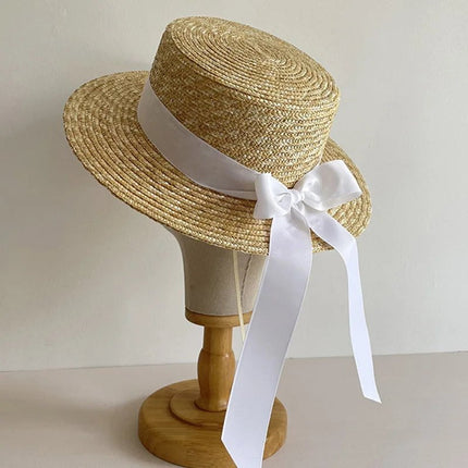 Canotier avec ruban et nœud - Rose - M (56 - 58cm) | La boutique du chapeau