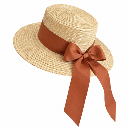 Canotier avec ruban et nœud - Orange - M (56 - 58cm) | La boutique du chapeau