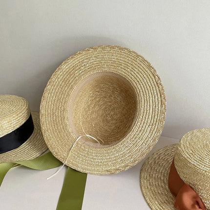 Canotier avec ruban et nœud - Rose - M (56 - 58cm) | La boutique du chapeau