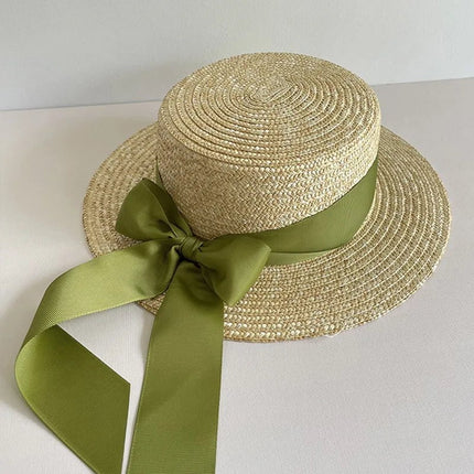 Canotier avec ruban et nœud - Rose - M (56 - 58cm) | La boutique du chapeau