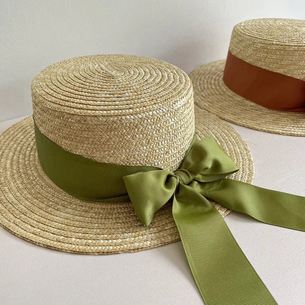 Canotier avec ruban et nœud - Rose - M (56 - 58cm) | La boutique du chapeau