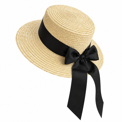 Canotier avec ruban et nœud - Noir - M (56 - 58cm) | La boutique du chapeau