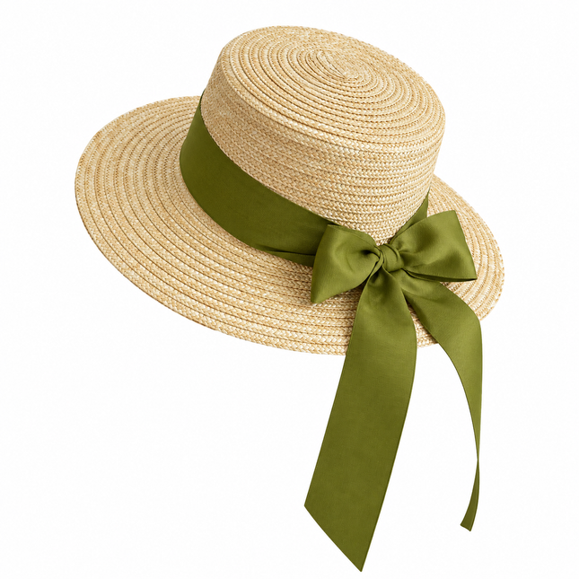 Canotier avec ruban et nœud - Vert - M (56 - 58cm) | La boutique du chapeau