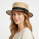 Canotier Femme en Paille — Motif Pois Noirs, Ruban & Nœud