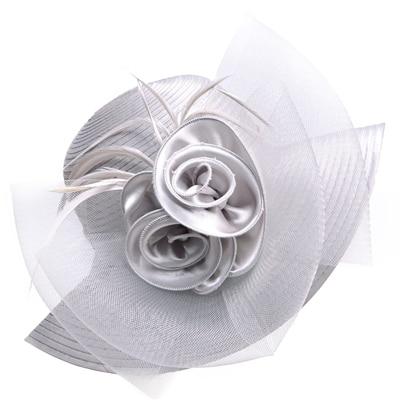 Capeline floral a grand bord en satin et crin - Gris - M (56 - 58cm) | La boutique du chapeau
