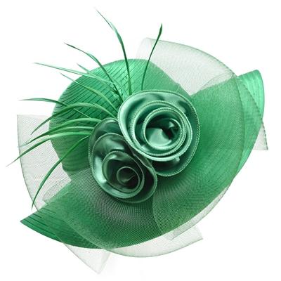 Capeline floral a grand bord en satin et crin - vert - M (56 - 58cm) | La boutique du chapeau