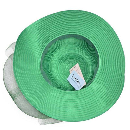 Capeline floral a grand bord en satin et crin - vert - M (56 - 58cm) | La boutique du chapeau
