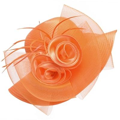 Capeline floral a grand bord en satin et crin - Orange - M (56 - 58cm) | La boutique du chapeau