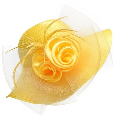 Capeline floral a grand bord en satin et crin - Jaune - M (56 - 58cm) | La boutique du chapeau