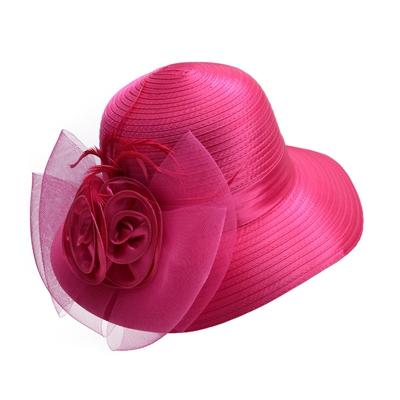 Capeline floral a grand bord en satin et crin - Rose - M (56 - 58cm) | La boutique du chapeau