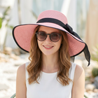 capeline en paille pour femme grand bord ruban bicolore rose