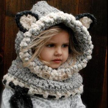 Capuche écharpe en laine très chaude - Gris - Enfant | La boutique du chapeau