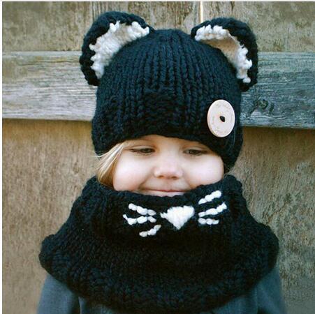 Capuche écharpe en laine très chaude - Noir - Enfant | La boutique du chapeau