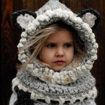 Capuche écharpe en laine très chaude - Gris - Enfant | La boutique du chapeau