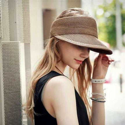 chapeau anti-uv femme visière paille dessus ouvert kaki