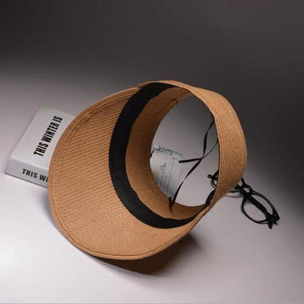 chapeau anti-uv femme visière paille dessus ouvert marron