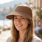 chapeau anti-uv femme visière paille dessus ouvert marron