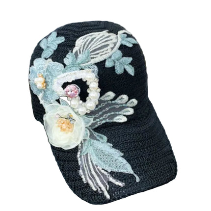 Casquette respirante en strass - Noir/bleu - Ajustable (du 54 au 59) | La boutique du chapeau