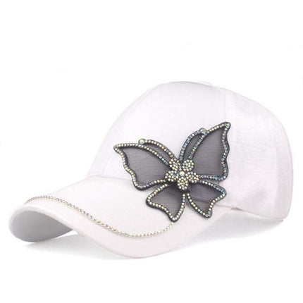 Casquette strass papillon - Blanc - Ajustable (du 54 au 59) | La boutique du chapeau