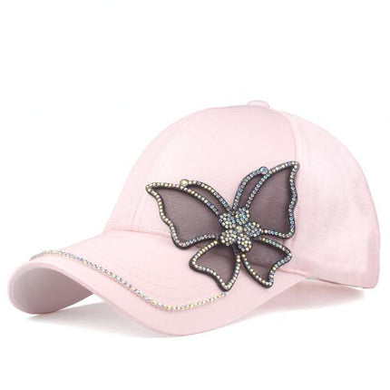 Casquette strass papillon - Rose - Ajustable (du 54 au 59) | La boutique du chapeau
