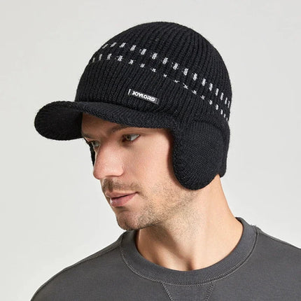 Casquette tricotée pour homme avec cache - oreilles - Noir - Ajustable (du 54 au 59) | La boutique du chapeau