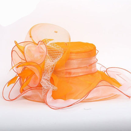 Chapeau avec plumes et fleur - Orange - M (56 - 58cm) | La boutique du chapeau