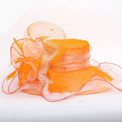 Chapeau avec plumes et fleur - Orange - M (56 - 58cm) | La boutique du chapeau