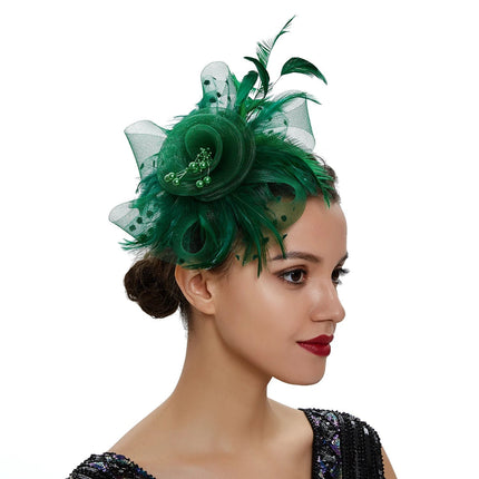 Chapeau Bibi dentelle et fleurs - Vert foncé - | La boutique du chapeau