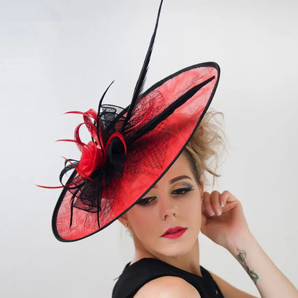 Chapeau bibi femme lin grand fascinateur - Rouge - | La boutique du chapeau