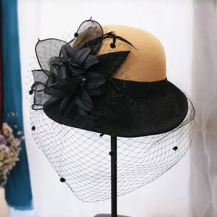 Chapeau cloche avec voilette - Kaki - M (56 - 58cm) | La boutique du chapeau