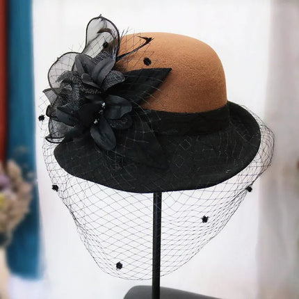 Chapeau cloche avec voilette - Caramel - M (56 - 58cm) | La boutique du chapeau