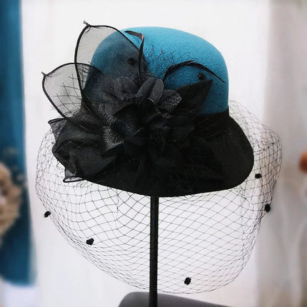 Chapeau cloche avec voilette - Bleu - M (56 - 58cm) | La boutique du chapeau