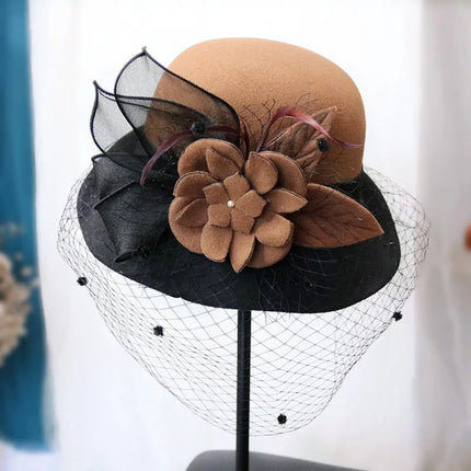 Chapeau cloche avec voilette - Café - M (56 - 58cm) | La boutique du chapeau