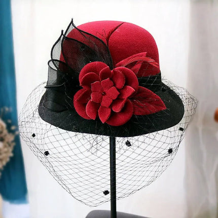 Chapeau cloche avec voilette - Bordeaux - M (56 - 58cm) | La boutique du chapeau