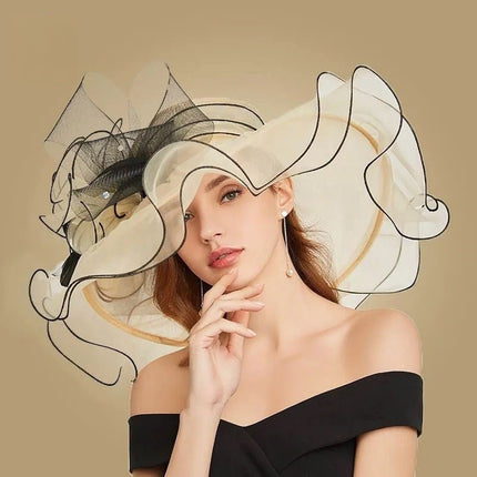 Chapeau de cérémonie original - Beige/blanc - M (56 - 58cm) | La boutique du chapeau
