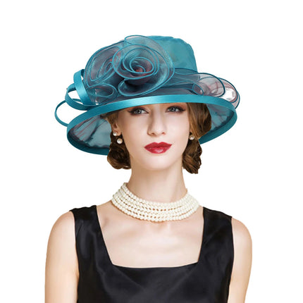 Chapeau de cérémonie avec fleurs - Bleu - M (56 - 58cm) | La boutique du chapeau