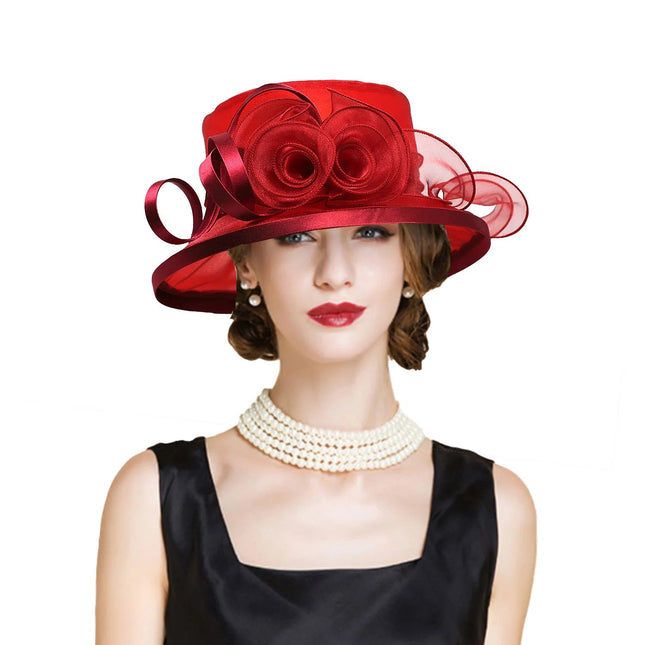 Chapeau de cérémonie avec fleurs - Rouge - M (56 - 58cm) | La boutique du chapeau