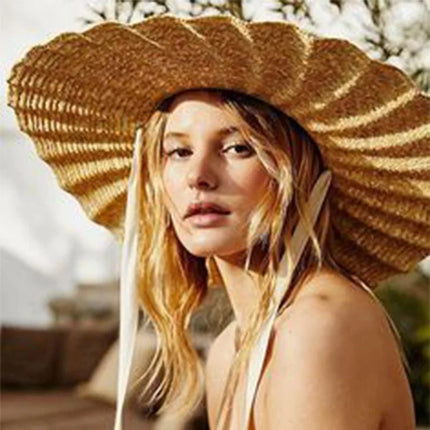 Chapeau de paille à bord ondulé - Noir - M (56 - 58cm) | La boutique du chapeau