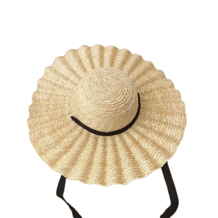 Chapeau de paille à bord ondulé - Beige/noir - M (56 - 58cm) | La boutique du chapeau
