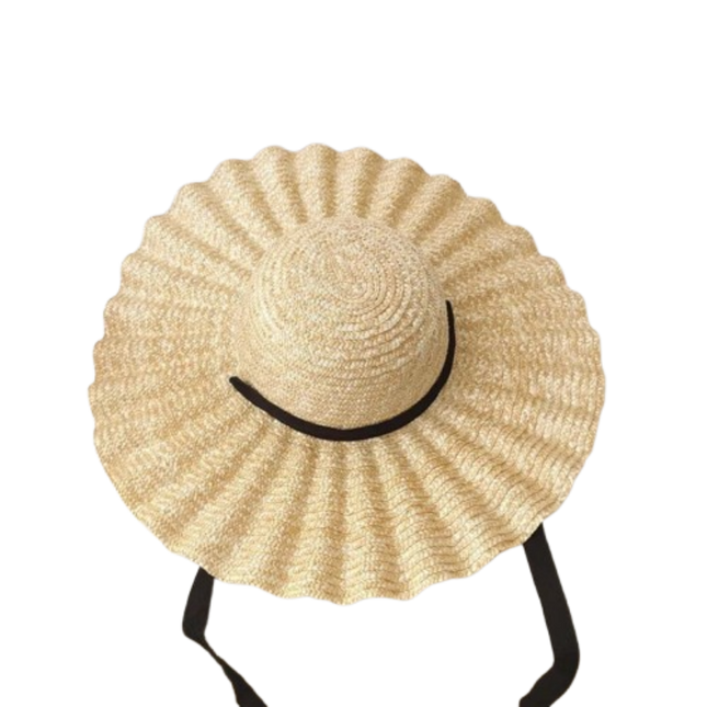 Chapeau de paille à bord ondulé - Beige/noir - M (56 - 58cm) | La boutique du chapeau